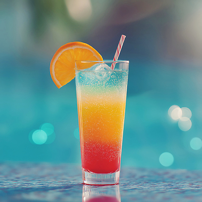 JPG 편집이미지 음료 컬러 오렌지 과일 휴식 수영장 여름 파란색 칵테일 더위 시원함 즐거움 층 트로피컬아트 편집실사 AI포토 AI콘텐츠 계절 감정 컨셉 날씨 주류 CG 그림 파일형식
