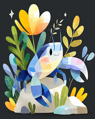 JPG 식물 동물 디자인 꽃 행복 예술 바다 컬러 일러스트 자연 게 조화 국내일러스트 AI일러스트 AI콘텐츠 감정 갑각류 생태계 파일형식