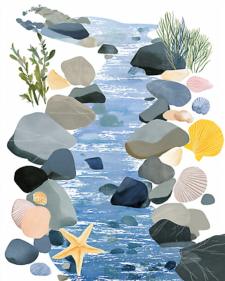 JPG 식물 물결 바다 컬러 일러스트 자연 조개 풍경 해변 수중동물 탐험 조약돌 조화 뷰티풀 국내일러스트 AI일러스트 AI콘텐츠 동물 어패류 돌_바위 생태계 파일형식