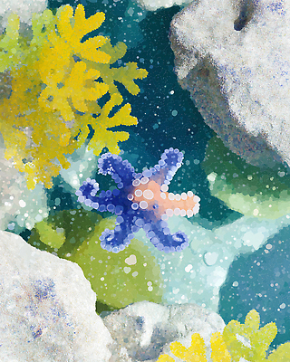 JPG 바다 컬러 일러스트 자연 파란색 노란색 수중 수중동물 해양식물 수조 생태계 뷰티풀 국내일러스트 AI일러스트 AI콘텐츠 동물 수중식물 파일형식