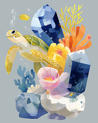 JPG 꽃 예술 바다 컬러 일러스트 자연 수채화 어류 수중동물 해양식물 산호 보석 생태계 바다거북 국내일러스트 AI일러스트 AI콘텐츠 식물 동물 수중식물 자포동물 거북이 광석 파일형식