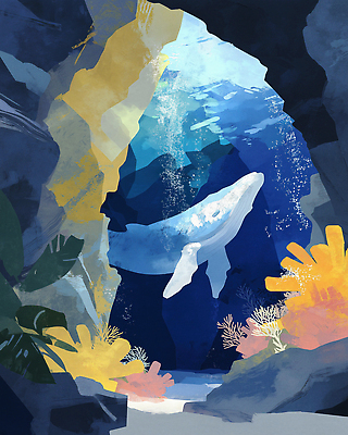 JPG 식물 바다 일러스트 자연 생물 풍경 수중 수영 수중동물 동굴 산호 고래 생태계 깊이 뷰티풀 국내일러스트 AI일러스트 AI콘텐츠 동물 포유류 수상스포츠 자포동물 파일형식