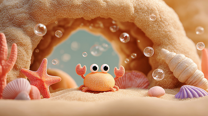 JPG 편집이미지 모래 바다 자연 조개 연체동물 해변 3D 귀여움 수중 수중동물 게 물방울 동굴 산호 생태계 편집3D AI컴퓨터그래픽 AI콘텐츠 동물 컨셉 어패류 무척추동물 갑각류 자포동물 디지털합성 파일형식