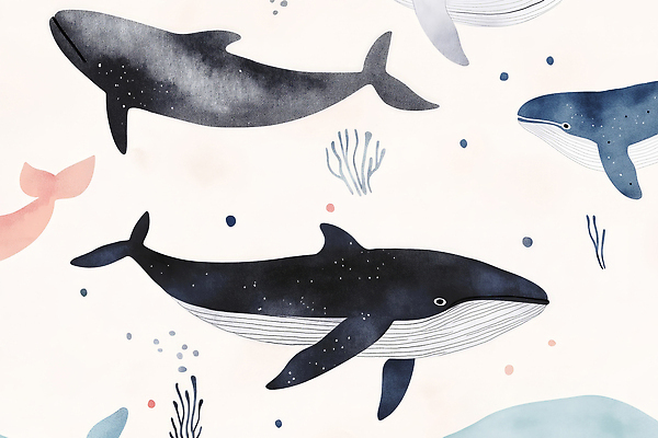 JPG 동물 디자인 예술 바다 일러스트 자연 수채화 수중 수중동물 수조 고래 색감 국내일러스트 AI일러스트 AI콘텐츠 포유류 생태계 파일형식