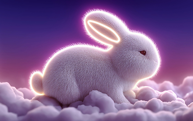 JPG 동물 구름 편집이미지 백그라운드 자연 하늘 휴식 빛 3D 평화 귀여움 황혼 토끼 애니메이션 뷰티풀 편집3D AI컴퓨터그래픽 AI콘텐츠 자연요소 컨셉 포유류 반려동물 일몰 디지털합성 생태계 파일형식