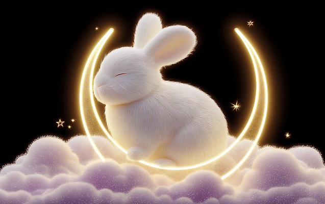 JPG 동물 구름 편집이미지 자연 휴식 3D 귀여움 금색 달 토끼 야간 포근함 신비 부드러움 애니메이션 환상 편집3D AI컴퓨터그래픽 AI콘텐츠 자연요소 컬러 컨셉 포유류 반려동물 감각 디지털합성 생태계 파일형식