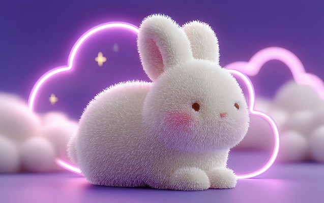 JPG 동물 구름 편집이미지 컬러 백그라운드 조명 털 표정 3D 귀여움 보라색 토끼 귀 부드러움 애니메이션 몽환 편집3D AI컴퓨터그래픽 AI콘텐츠 자연요소 컨셉 포유류 신체부위 반려동물 감각 디지털합성 파일형식