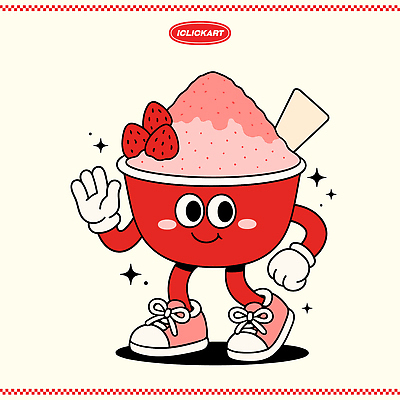 캐릭터 음식 컬러 일러스트 딸기 아이스크림 디저트 웃음 여름 귀여움 식사 달콤 만화 즐거움 빙수 애니메이션 손흔들기 일러캐릭터 AI파일 계절 감정 컨셉 과일 모션 표정 맛 파일형식 벡터
