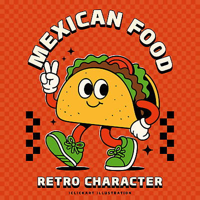 캐릭터 디자인 행복 문화 음료 음식 패턴 일러스트 멕시코 요리 걷기 활발 만화 즐거움 복고 애니메이션 타코 밝은색 스타일 일러캐릭터 AI파일 감정 컨셉 북아메리카 무늬 모션 파일형식 벡터