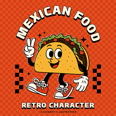 캐릭터 디자인 백그라운드 일러스트 그래픽 주황색 표현 알림 즐거움 복고 코믹 애니메이션 타코 설정 스타일 일러캐릭터 AI파일 감정 컬러 파일형식 벡터