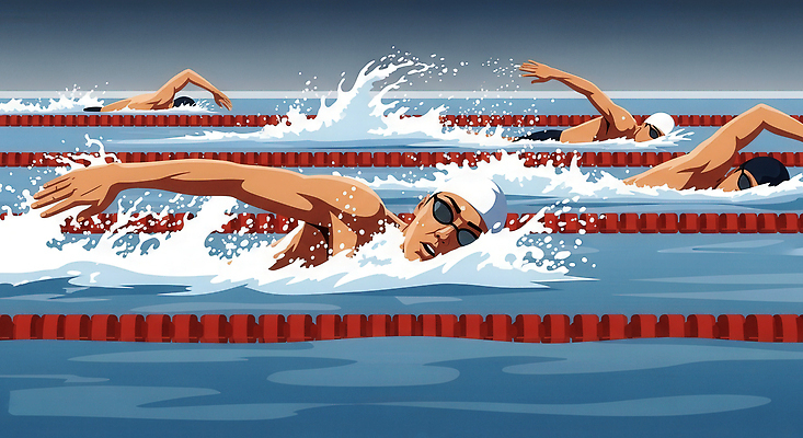 JPG 수영복 스포츠 포즈 일러스트 협력 운동선수 수영장 운동 수중 수영 힘 경쟁 에너지 연습 물보라 수영모 대회 자유형 국내일러스트 AI일러스트 AI콘텐츠 옷 컨셉 건강 물 수상스포츠 수영용품 파일형식