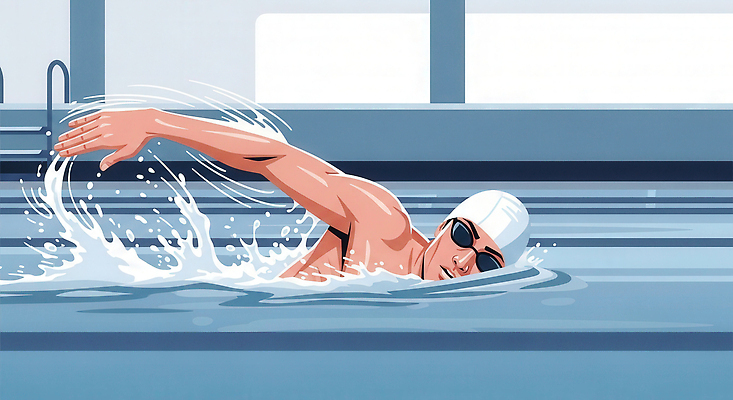 JPG 남자 물결 일러스트 수영장 실내 건강 물 운동 수영 힘 집중 연습 수영선수 수영모 자유형 국내일러스트 AI일러스트 AI콘텐츠 자연요소 컨셉 운동선수 사람 내부 수상스포츠 수영용품 파일형식