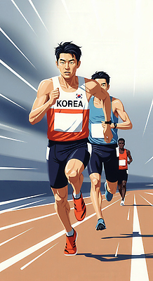 JPG 스포츠 올림픽 일러스트 응원 협력 운동선수 한국 경기 달리기 운동 힘 경쟁 기록 군중 육상스포츠 연습 트랙 결승선 대회 스프린트 국내일러스트 AI일러스트 AI콘텐츠 아시아 컨셉 모션 건강 사람 파일형식