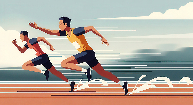 JPG 남자 스포츠 일러스트 모션 협력 운동선수 건강 경기 달리기 운동 햇빛 경쟁 에너지 집중 체육 연습 속도 트랙 스프린트 국내일러스트 AI일러스트 AI콘텐츠 컨셉 사람 태양 파일형식