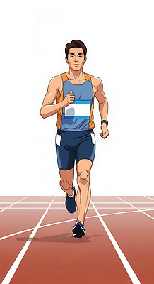 JPG 남자 스포츠 일러스트 성공 운동선수 건강 경기 달리기 운동 헬스 힘 경쟁 자신감 목표 연습 속도 출발 트랙 결승선 스프린트 국내일러스트 AI일러스트 AI콘텐츠 감정 컨셉 모션 사람 파일형식