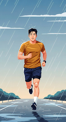 JPG 남자 감정 도로 러닝셔츠 일러스트 모션 아침 날씨 건강 풍경 여름 운동복 달리기 조깅 운동 빗자루 흐림 스트레스해소 국내일러스트 AI일러스트 AI콘텐츠 주간 옷 계절 길 셔츠 교통시설 사람 청소도구 파일형식