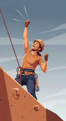 JPG 남자 행복 스포츠 일러스트 성공 산 취미 야외활동 힘 기쁨 도전 즐거움 긍정 스릴 자아 클라이밍 액티비티 국내일러스트 AI일러스트 AI콘텐츠 감정 컨셉 사람 등반 파일형식