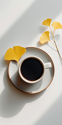 JPG 편집이미지 접시 여유 커피 자연 아침 휴식 따뜻함 풍경 컵 노란색 차 은행잎 조화 정물화 편집실사 AI포토 AI콘텐츠 주간 식기 감정 음료 컬러 컨셉 잎 CG 그림 생태계 파일형식