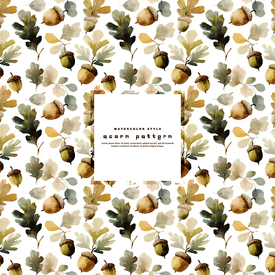 PSD 식물 편집이미지 문양 디자인 예술 컬러 백그라운드 잎 패턴 일러스트 자연 수채화 장식 도토리 조화 뷰티풀 이미지편집 무늬 견과류 생태계 파일형식