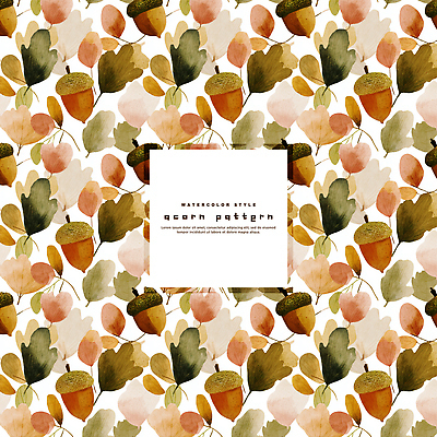 PSD 편집이미지 디자인 컬러 백그라운드 패턴 자연 나뭇잎 수채화 미술 장식 도토리 조화 뷰티풀 스타일 아기자기 이미지편집 컨셉 잎 무늬 문화예술 견과류 생태계 파일형식