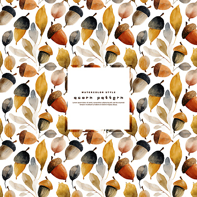 PSD 식물 편집이미지 디자인 계절 예술 컬러 패턴 자연 나뭇잎 수채화 장식 인테리어 타일 그림 도토리 조화 이미지편집 잎 무늬 견과류 생태계 파일형식