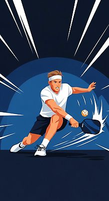 JPG 남자 스포츠 포즈 일러스트 공 모션 운동선수 경기 레포츠 운동 경쟁 에너지 테니스 라켓 체육 파란배경 순간 액션 국내일러스트 피클볼 AI일러스트 AI콘텐츠 스포츠용품 백그라운드 컨셉 레저 건강 사람 파란색 구기 파일형식