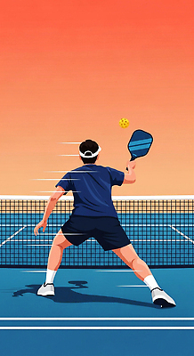 JPG 남자 스포츠 백그라운드 일러스트 공 모션 하늘 경기 여름 운동 일몰 에너지 코트 테니스 라켓 집중 연습 속도 퍼포먼스 스타일 국내일러스트 피클볼 AI일러스트 AI콘텐츠 계절 스포츠용품 컨셉 건강 사람 구기 노을 외투 파일형식