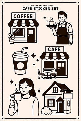 디자인 여자 남자 여유 커피 음료 예술 스티커 일러스트 아이디어 대화 사람 친구 카페 편안함 그림 소통 홈카페 국내일러스트 AI파일 감정 컨셉 관계 말하기 상점 감각 파일형식 벡터
