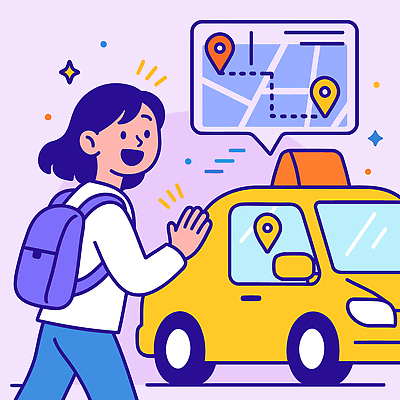 여행 교통 이동 지도 일러스트 거리 대중교통 소녀 노란색 걷기 디지털 기쁨 도시 택시 백팩 애니메이션 길찾기 소통 국내일러스트 AI파일 여자 감정 어린이 교통수단 컬러 컨셉 가방 모션 승용차 자동차 파일형식 벡터