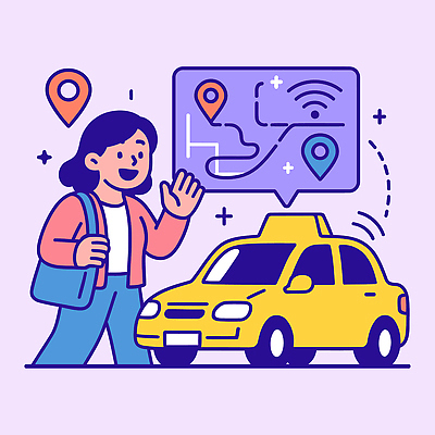 캐릭터 여자 교통수단 여행 교통 이동 지도 일러스트 자동차 대중교통 안내 스마트폰 노란색 도시 서비스 택시 길찾기 네비게이션 편리함 소통 국내일러스트 일러캐릭터 AI파일 육상교통 컬러 컨셉 승용차 사람 핸드폰 스마트기기 파일형식 벡터