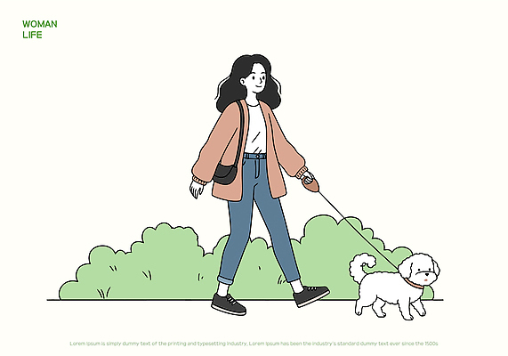 동물 캐릭터 여자 일러스트 모션 자연 초원 일상 초록색 운동 귀여움 봄 산책 신선 시간 강아지 즐거움 힐링 국내일러스트 일러캐릭터 AI파일 계절 감정 컬러 컨셉 휴식 건강 사람 라이프 반려동물 개 생태계 파일형식 벡터