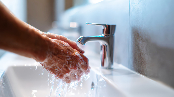 JPG 편집이미지 남자 건강 생활 물 깨끗함 청결 거품 흐름 위생 세면대 화장실 비누 손씻기 의료성형뷰티 편집실사 AI인물포토 AI콘텐츠 자연요소 컨셉 사람 위생용품 씻기 CG 파일형식 AI포토