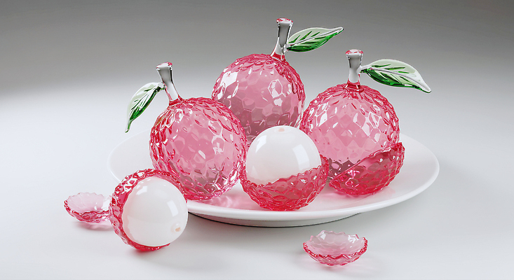 JPG 편집이미지 디자인 예술 분홍색 장식 알 흰색 화려 크리스탈 오브젝트 준비 리치 색채 유리공예 세련 편집실사 AI컴퓨터그래픽 AI콘텐츠 컬러 컨셉 유리 광석 공예 CG 열대과일 파일형식