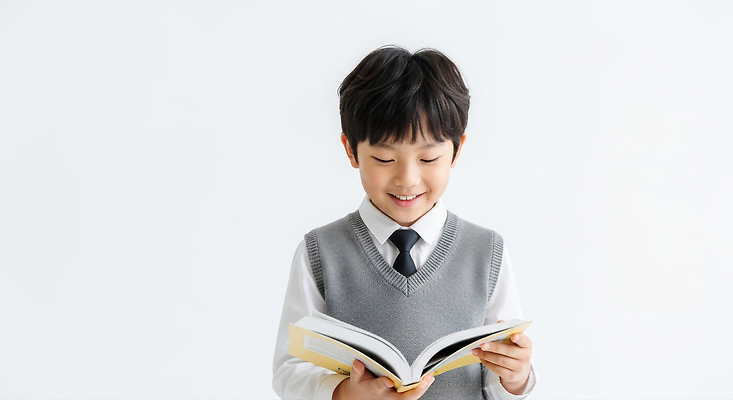 JPG 편집이미지 교육 행복 어린이 백그라운드 넥타이 표정 소년 책 학습 독서 흰색 조끼 집중 읽기 즐거움 의료성형뷰티 편집실사 AI인물포토 AI콘텐츠 잡화 남자 감정 컬러 컨셉 모션 사람 외투 CG 파일형식 AI포토