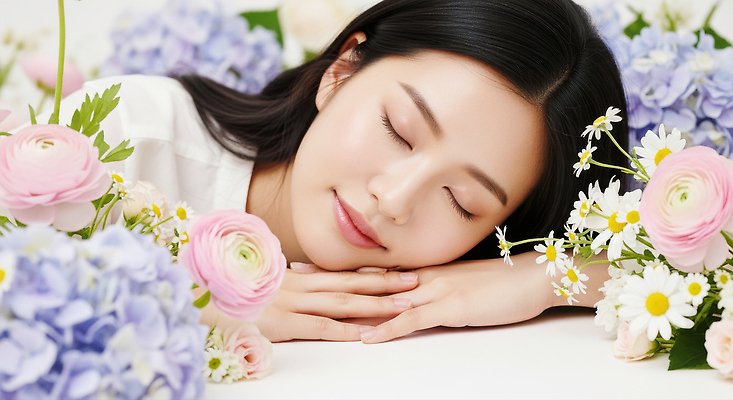 JPG 편집이미지 여자 꽃 감정 자연 휴식 표정 미소 청춘 평화 신선 편안함 화사함 조화 뷰티풀 의료성형뷰티 편집실사 AI인물포토 AI콘텐츠 식물 컨셉 사람 감각 CG 생태계 파일형식 AI포토