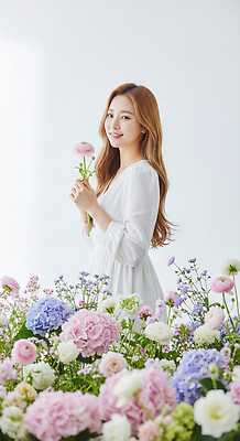 JPG 편집이미지 시선 드레스 여자 꽃 분홍색 꽃다발 자연 표정 웃음 꽃집 이미지 화사함 뷰티풀 플로리스트 의료성형뷰티 목가 편집실사 AI인물포토 AI콘텐츠 식물 직업 옷 컬러 컨셉 사람 상점 CG 생태계 파일형식 AI포토
