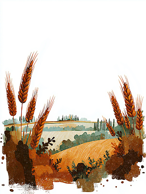 JPG 나무 식물 계절 일러스트 자연 하늘 바람 풍경 초원 초록색 햇빛 갈색 평화 농사 수확 농촌 시골 볏짚 국내일러스트 AI일러스트 AI콘텐츠 자연요소 컬러 컨셉 농업 날씨 태양 짚 생태계 파일형식