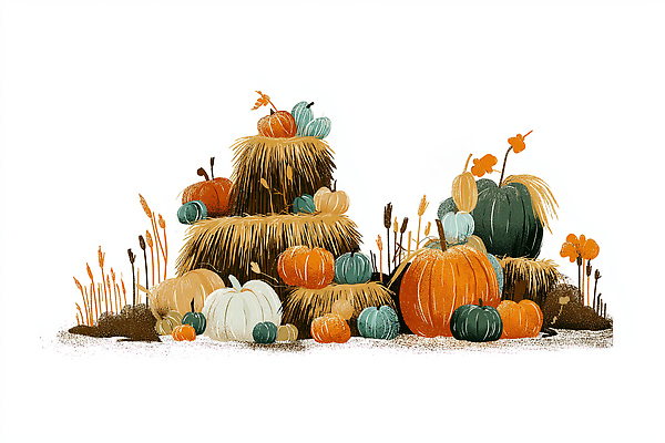 JPG 전통 컬러 농업 채소 일러스트 자연 생명 호박 곡류 풍경 장식 농장 환경 정원 농사 수확 가을 건초 생태계 조화 텃밭 국내일러스트 AI일러스트 AI콘텐츠 계절 산업 밭 파일형식