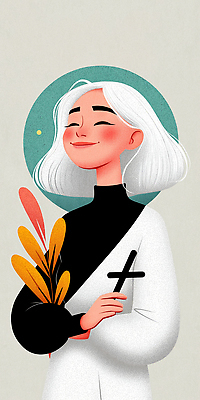 JPG 식물 디자인 여자 행복 감정 컬러 백그라운드 일러스트 미소 웃음 사람 표현 심플 뷰티풀 디지털아트 스타일 국내일러스트 AI일러스트 AI콘텐츠 표정 파일형식