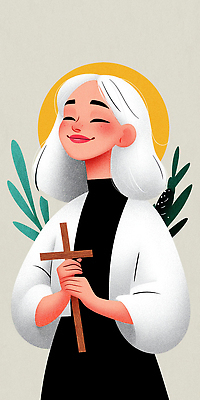 JPG 식물 손 옷 여자 기독교 종교 상징 십자가 일러스트 미소 평화 믿음 흰색 표현 성직자 국내일러스트 AI일러스트 AI콘텐츠 감정 컬러 컨셉 표정 사람 신체부위 파일형식