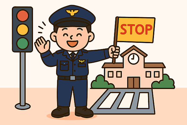 도로 어린이 일러스트 학교 안내 경고 안전 일상 보행자 횡단보도 경찰 보호 신호등 교차로 연습 신호 교통안전 보호자 지역사회 국내일러스트 AI파일 직업 교육 길 컨셉 교통시설 사람 라이프 보행로 파일형식 벡터