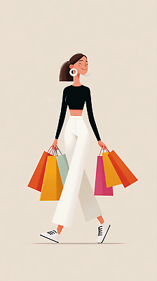 JPG 디자인 여자 패션 감정 여유 신발 가방 일러스트 장신구 모션 실내 장식 쇼핑 유행 걷기 도시 편안함 모던 스타일 국내일러스트 AI일러스트 AI콘텐츠 잡화 사람 내부 감각 파일형식