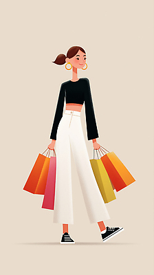 JPG 여자 패션 감정 컬러 가방 일러스트 모션 거리 일상 쇼핑 청춘 유행 귀걸이 자유 즐거움 스타일 국내일러스트 AI일러스트 AI콘텐츠 잡화 컨셉 장신구 사람 라이프 파일형식