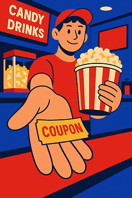 JPG 남자 음료 컬러 백그라운드 일러스트 모션 디저트 취미 캐주얼 판매 과자 기쁨 대기 군중 영화관 고객 즐거움 쿠폰 팝콘 국내일러스트 AI일러스트 AI콘텐츠 옷 감정 음식 사람 극장 파일형식