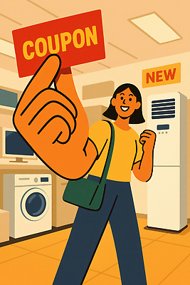 JPG 여자 일러스트 모션 쇼핑 세일 상점 기계 기쁨 거래 가전제품 소비 가격 청소 고객 심볼 즐거움 냉장고 세탁기 Discount 국내일러스트 AI일러스트 AI콘텐츠 감정 사람 파일형식