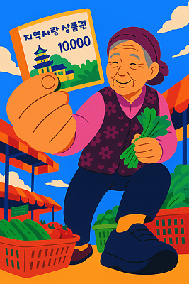 JPG 전통 할머니 채소 과일 일러스트 웃음 여름 농작물 판매 상점 신선 시장 구매 가득함 즐거움 상품권 지역 재래시장 신선도 지역화폐 국내일러스트 AI일러스트 AI콘텐츠 계절 여자 노년 감정 돈 농업 표정 쇼핑 파일형식