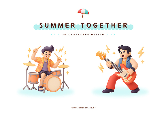 PSD 편집이미지 캐릭터 예술 음악 연주 여름 3D 축제 즐거움 드러머 멜로디 베이시스트 편집3D 계절 감정 문화예술 디지털합성 파일형식