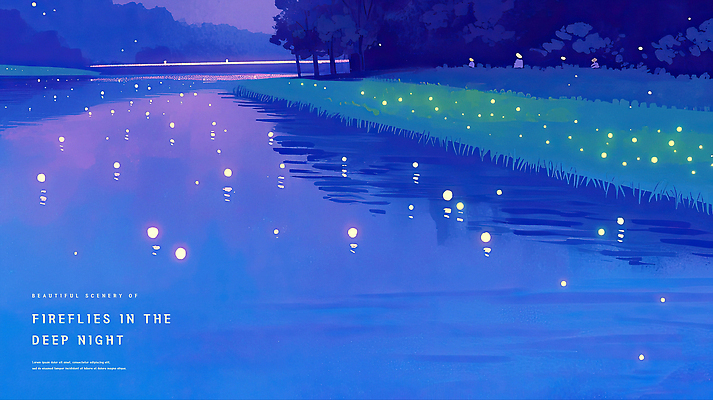 PSD 나무 일러스트 자연 생명 조명 풍경 물 여름 빛 강 평화 어둠 저녁 숲 강가 조용 쉬는시간 반딧불이 뷰티풀 국내일러스트 자연요소 식물 계절 곤충 컨셉 휴식 야간 생태계 파일형식