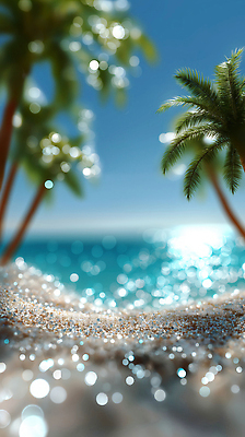 JPG 편집이미지 물결 모래 바다 여행 자연 하늘 휴식 풍경 해변 여름 반짝임 야자수 햇빛 편집실사 AI포토 AI콘텐츠 나무 계절 컨셉 모션 태양 CG 생태계 파일형식