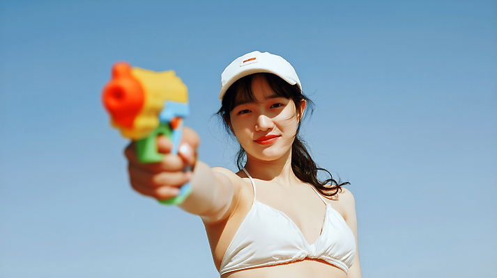 JPG 편집이미지 수영복 바다 포즈 모션 미소 취미 해변 여름 친구 비키니 즐거움 물총 의료성형뷰티 편집실사 AI인물포토 AI콘텐츠 옷 계절 감정 관계 표정 CG 파일형식 AI포토